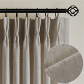 TWODRAPES flax linen curtains with pinch-pleat silhouette framing soft natural light