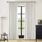 TWODRAPES linen blackout curtains 108-inch fabric close-up showing rich texture and privacy.