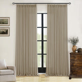 TWODRAPES pinch pleat curtain texture closeup showing premium linen feel for living spaces