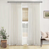 TWODRAPES pinch-pleated linen curtains front view in cream ivory filter light softly
