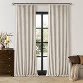 TWODRAPES pinch-pleat curtains front view demonstrate stylish pleats that enhance privacy and darken bright mornings.