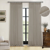 TWODRAPES taupe burlywood texture close-up demonstrates durable linen feel for living rooms