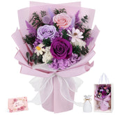 TYL&TYS Forever Flowers purple rose bouquet with built-in vase ready for display