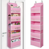 TYMENSH over door organizer pink front view with clear pockets for quick visibility.