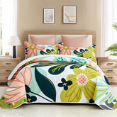 Tyrot boho floral king quilt set on bed showcases vibrant print and cozy comfort.