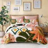 Tyrot boho floral king quilt set coverlet adds vibrant focal point to bedroom decor.