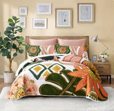 Tyrot California King quilt closeup with boho florals for all-season style.