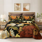 Tyrot king-size quilt features a black boho floral pattern for a bold focal point.