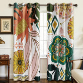 Tyrot white boho floral curtain panel closeup showing blackout fabric