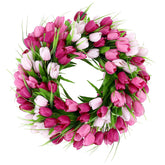 U'Artlines 20-inch tulip wreath for front door with silk flowers and green leaves.