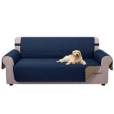 U-NICE HOME reversible sofa cover in navy and taupe offers two looks and pet fur protection.