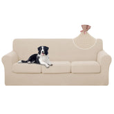 U-NICE HOME stretch couch cover beige, front view, protects and refreshes your sofa.