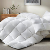 Ubauba goose downfiber comforter queen cover close-up shows plush cotton shell