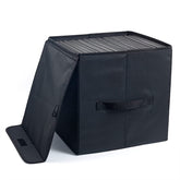 UENTIP vinyl storage box in black front view showing sleek design and lid protection.