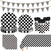 Uikeleexm 9-inch race car plates with bold checkered design for easy serving