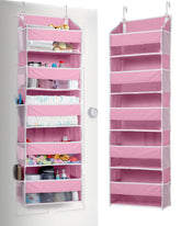 ULG over-door organizer with five large pink pockets for toys and diapers