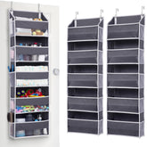ULG over-the-door organizer front view in dark gray shows five roomy pockets for dorm storage