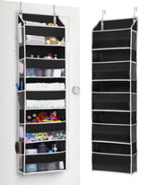 ULG over-the-door organizer with five shelves keeping clothes neatly organized behind a door