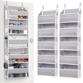 ULG over-the-door organizer light gray front view with five large pockets for easy access.