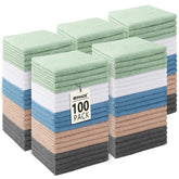 UNIMADE washcloths 100-pack high-density microfiber for hotel and spa prep.