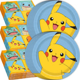 Unique 32-pack Pokemon plates for sturdy meals and desserts at a birthday party.