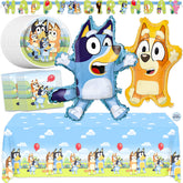 Unique Bluey large balloon creates a bold party focal point.