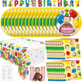 Unique Curious George dinner plates for a festive party setup
