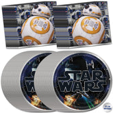 Unique Star Wars birthday decorations kit with plates and napkins for a 32-guest party.