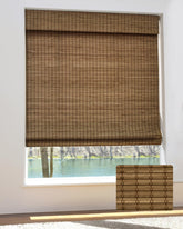 UNISHADES cordless bamboo roman shade side view showing natural warmth and texture