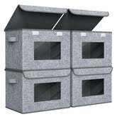 Univivi fabric storage boxes front view with lids for tidy closets.