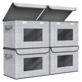 Univivi fabric foldable storage boxes front view in gray, 4-pack for organized closets.