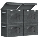 Univivi fabric foldable storage box front view in black for space-saving organization.