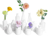 UPBUD White Glass Bud Vases 12-set enhances vintage-inspired centerpieces