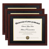 Upsimples 11x14 diploma frame 3-pack front view with mahogany finish.