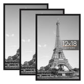 Upsimples 12x18 black picture frame three-pack front view showcases a modern wall gallery