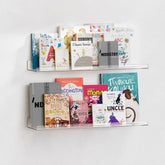 Upsimples 2-pack clear wall shelves setup, saving space and organizing items.