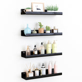 upsimples acrylic wall shelves in black, 15x4, four-pack for space-saving display