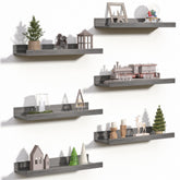 Upsimples 6-pack floating shelves on wall for stylish organization.