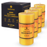 Uptimaz beeswax pillar candles set of four for ambient light with long burn.