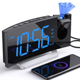 Uptimus projection alarm clock ceiling display shows time from bed