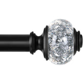 USFOOK black curtain rod with crystal finial adds subtle sparkle to living room windows