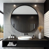 USHOWER 30-inch circle mirror with black frame, clear reflection for precise grooming.