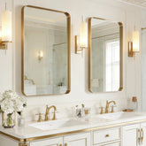 USHOWER gold bathroom mirror 24x36 over sink adds brightness and space.