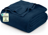 Utopia Bedding 100% cotton thermal blanket in navy folded for storage and display.