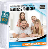 Utopia Bedding California King protector on bed with secure deep-pocket fit.