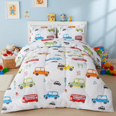 Utopia Bedding Car Kids Comforter Set twin on bed with car-themed print for bedtime fun