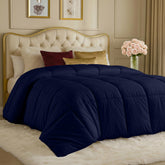 Utopia Bedding comforter navy folded, highlighting all-season king duvet insert for year-round warmth.