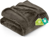 Utopia Bedding fleece blanket folded, brown color, plush softness.