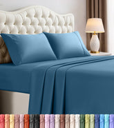 Utopia Bedding full sheet set flat sheet in dusk blue for cooling sleep comfort