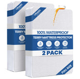 Utopia Bedding full-size waterproof mattress protector 2-pack protects against spills and stains.